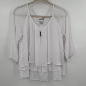 Joseph Ribkoff Blouse Top Women's 2 White Ruffle Hemline 3/4 Sleeve Pullover - Picture 1 of 10
