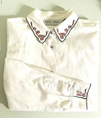 Vintage Baxter Wells Women 10 Holiday Poinsettia Long Sleeve Front Button Blouse Foto 1 de 4