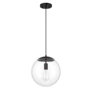Gaze 60-Watt 1-Light Flat Black Finish Dining/Kitchen Island 10 in. Pendant w/ C - Picture 1 of 3