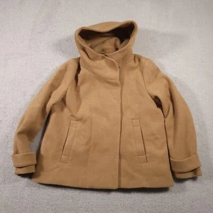 ZARA Basic Wool Blend Coat High Wrap-Around Hooded Lined Women's XL Tan Pockets - Picture 1 of 14