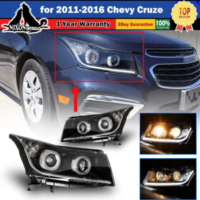 LED Headlights for 2011-2015 Chevy Cruze Dual Halo Projector Signal DRL Glow Bar - Imagem 1 de 4