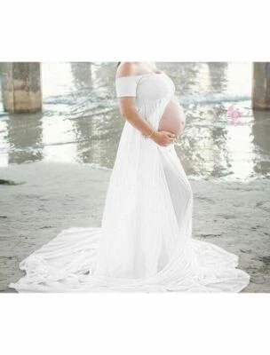 Pregnant Dress Maternity Chiffon Gown Split Photography Dress for Photo Shoot - Image 1 of 4