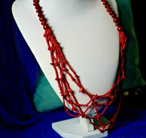 Vintage Red Beads Plastic Coral Stone Necklace/Pendant 1980' - Picture 1 of 4