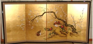 Japanese Gold Folding Screen Byobu 180x91cm Traditional Art Decor Used Japan - Picture 1 of 2