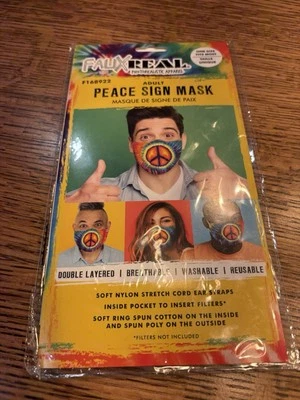 Faux Real Novelty Adult Face Mask Peace Sign Soft Cotton Lining Poly/outside NEW - Image 1 of 3