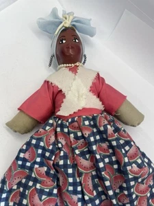 Vtg Black Americana Cloth & Plastic Woman Doll Skirt Slip Head Wrap Caribbean ? - Picture 1 of 18
