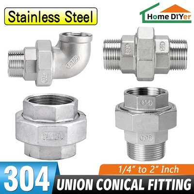 Stainless Steel Union Conical Female / Male Pipe Fitting 1/4" - 2" Various Types - Image 1 of 4