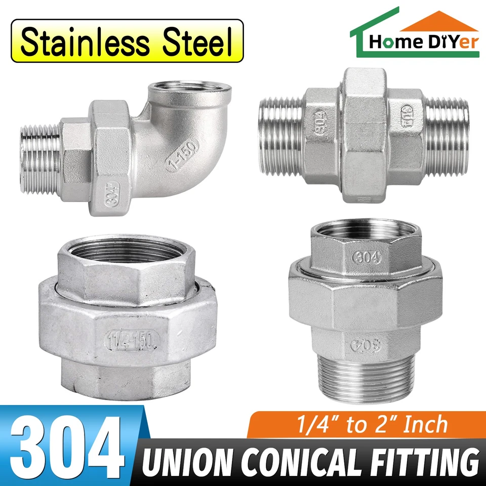 Stainless Steel Union Conical Female / Male Pipe Fitting 1/4" - 2" Various Types - Image 1 of 4