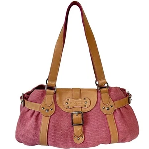 Longchamp Vintage Y2K Idole Rosa Silber Canvas Tweed Leder Schultertasche Frankreich - Bild 1 von 9