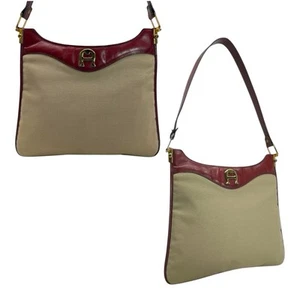 Vintage 60s 70s ETIENNE AIGNER Linen Canvas Leather Handbag Shoulder Bag RARE - Picture 1 of 24