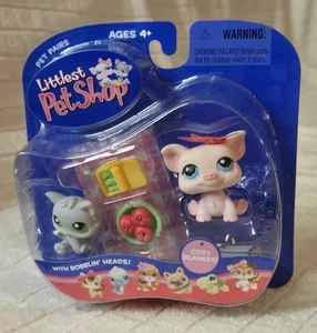 2005 LPS Littlest Pet Shop SCHWEIN #87 & graues KÄTZCHEN Kätzchen Katze #88 Haustierpaare Picknick - Bild 1 von 3