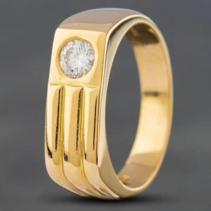 Anillo de sello oblongo de diamantes talla brillante de 0,40 quilates de oro amarillo de 14 quilates de segunda mano... - Imagen 1 de 1