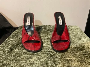 Vintage Coup d' Etat Red Black Snakeskin Leather Mules Heels Shoes 8.5 8 7.5 - Picture 1 of 9