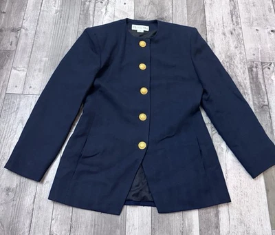 Blazer Traje Chaqueta De Lana Christian Dior De Colección Para Mujer Azul Marino Dorado Botones 8 Foto 1 de 4