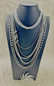 Chains vintage jewelry four Silver tone 16 inch - 30 Inch 3 inch Swirl Pin - Picture 1 of 11