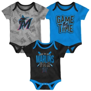 Newborn & Infant Miami Marlins Black/Blue/Heathered Gray Game Time Three-Piece - Picture 1 of 1