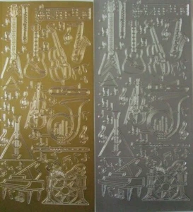 2 sheets of Musical Instruments and emblems Peeloffs Gold+Silver - Picture 1 of 3