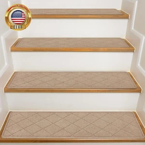 Stair Treads for Wooden Steps Indoor, 8" X 30" Non Slip Carpet Stair Treads with - Picture 1 of 7
