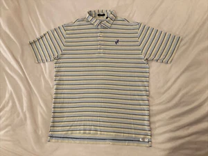 Turtleson Sky Blue & Yellow Striped Golf Polo Mens Size XL 100% Cotton Knit - Picture 1 of 6