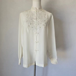 NWT Vintage DA FU GUI Chinese Silk Hand Embroidered Mandarin Blouse Ivory Sz.38 - Picture 1 of 18