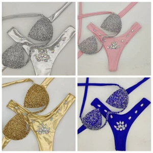 Bademode Sexy Push Up Beachwear Diamant Bikini Set Strass Damen Badeanzug - Bild 1 von 11