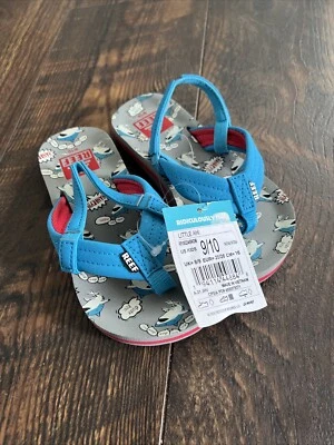 NEW REEF Little Ahi Youth Back Strap Sandals , Kids 9-10 Shark Turquoise/Red - Image 1 of 2