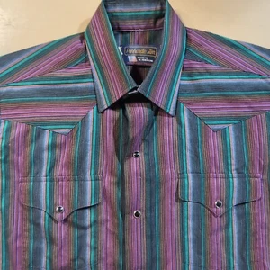 Camisa De Colección Panhandle Slim Para Hombres 15.5 Westerm Abotonada PROUD AMERICANA Snap T12 - Imagen 1 de 9