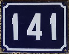 Large old blue French house number 141 door gate plate plaque enamel sign NOS