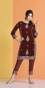 Tuta Menaah originale 2 pezzi in velluto - senza cuciture ultima - abbigliamento pakistano - Foto 1 di 5