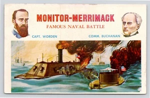Monitor Merrimack Famous Civil War Naval Battle Capt Warden & Buchanan Postcard - Picture 1 of 2