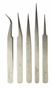 5-Piece Non-Magnetic Tweezer Set Jewelry Making Tools 7 5A 5 3 SS - Picture 1 of 1