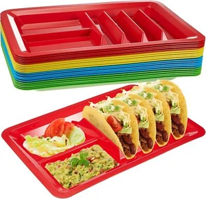 12 Pcs Plastic Taco Holder Plates with Dividers Colorful Fiesta Taco Plates w... - Picture 1 of 3