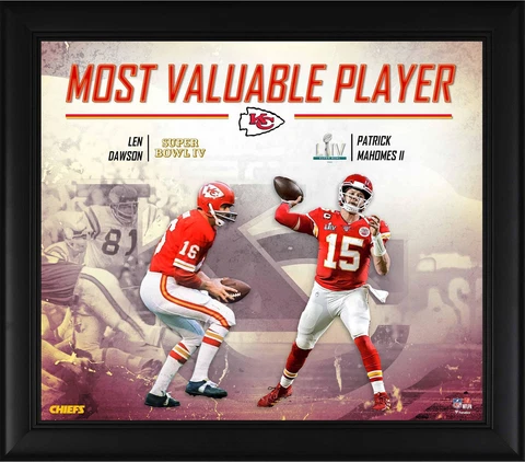 Patrick Mahomes & Len Dawson Chiefs SB LIV Champ FRMD 15x17 LIV&IV MVP Collage Cover
