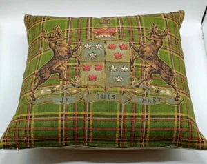 Hines of Oxford Home Stag Plaid Tapestry Pillow Scottish Crest On Rust 17"x 17" - Picture 1 of 8