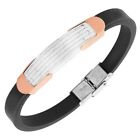 Stainless Steel Black Rubber Rose Gold Silver Two-Tone Mens Bangle Bracelet