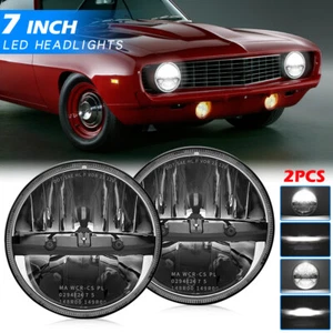DOT Pair 7" Black Round LED Headlights Hi/Lo Beam fit for Chevy Camaro 1967-1981 - Picture 1 of 17