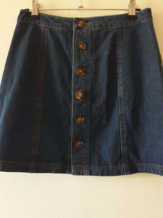 Falda DOTTI Mujer Talla 10 Azul Denim Algodón Informal Botón Frontal Foto 1 de 4