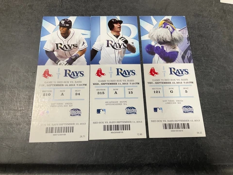 TAMPA BAY RAYS 2013 TICKET STUB 9/10/13-9/11/13-9/12/13 VS RED SOX Cover