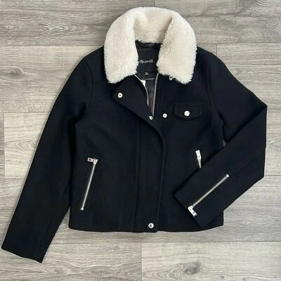 MADEWELL Wool Moto Jacket XXS Black Cashmere Sherpa Collar Retro Classic 90s - Image 1 of 4