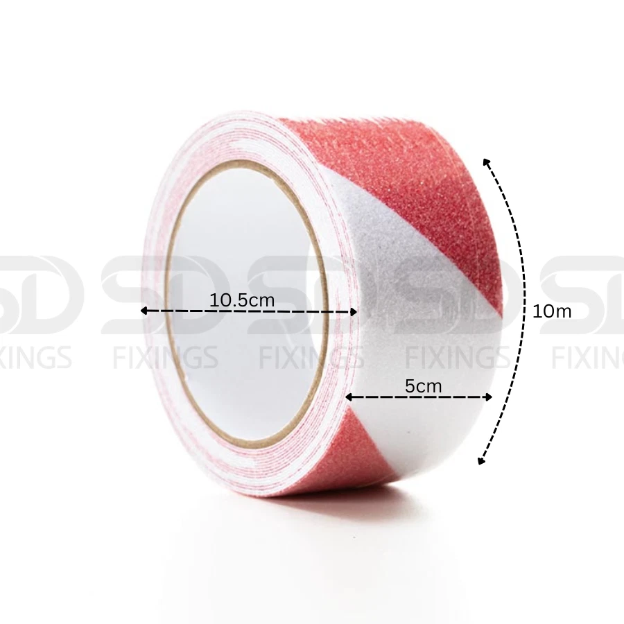 Heavy Duty RED and WHITE 50mm x 10M Anti Slip Hazard Tape, Caution Warning - Image 1 of 4