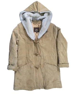 Vtg Wilson's Adventure Bound Suede Sherpa Hooded Leather Trenchcoat Womens Small - Image 1 of 4