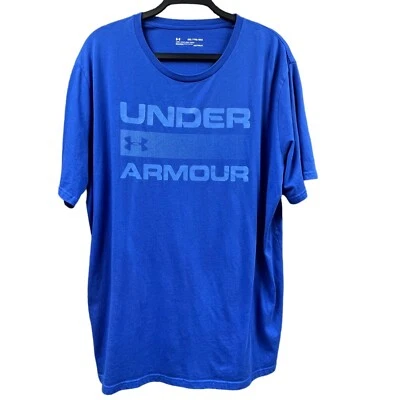 Under Armour HeatGear Mens T-Shirt 2XL Blue Graphic Spellout Loose Fit Pullover - Image 1 of 4
