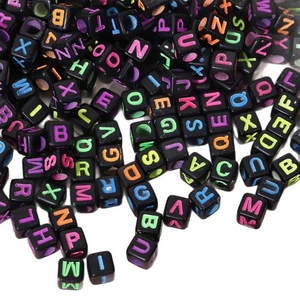 500pcs Black with Neon Color Assorted Alphabet Letter A-Z Cube Pony Beads 6X6mm - Picture 1 of 11