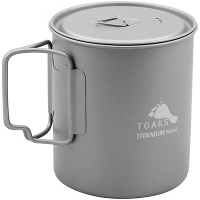 TOAKS Ultralight Titanium Camping Cook Pot with Foldable Handles and Lid - 750ml - Image 1 of 3