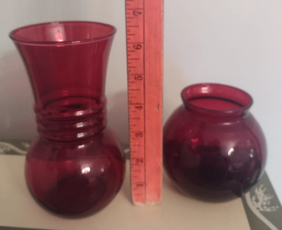 2 Vintage  Ruby Red Glass Flower Vases Ideal for Christmas - Image 1 of 1
