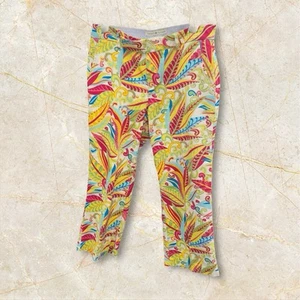 Tommy Hilfiger Pants Stretch Colorful Leaf Print Capri Size 8 Boho Tropical EUC - Picture 1 of 4