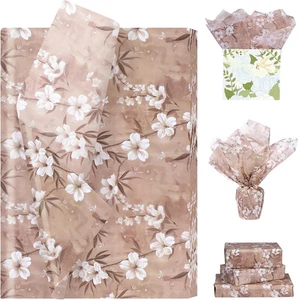 Floral Tissue Paper 100 Sheets - Apricot Blossom Flower Print - 20X14 Inches - G - Picture 1 of 7