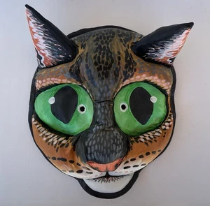 Over Sized Colorful Cat Mask Handmade OOAK Stitched Fabric, Stuffing, Acrylics - Picture 1 of 7