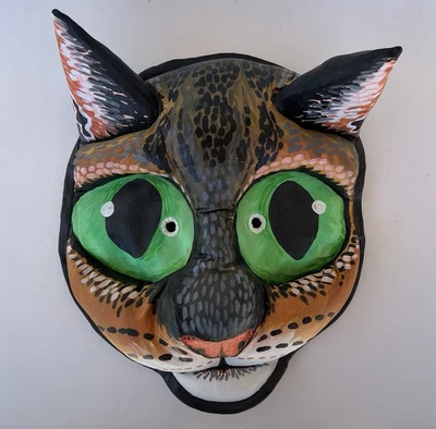 Over Sized Colorful Cat Mask Handmade OOAK Stitched Fabric, Stuffing, Acrylics - Image 1 of 4