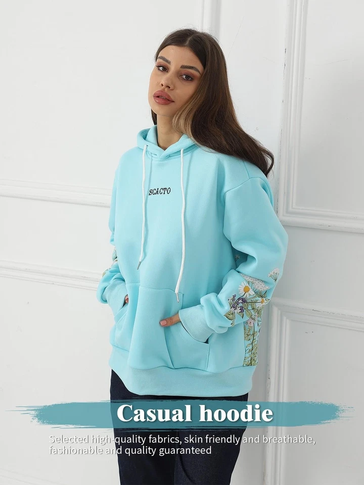 Moletom feminino de manga comprida floral cor sólida - Imagem 1 de 4